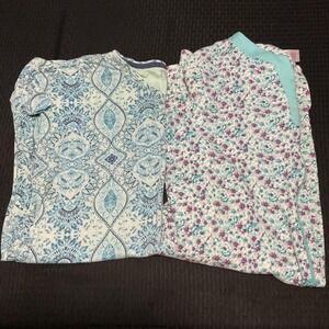 Mixed Brands Night Gown Womens 1X Blue Floral Short Sleeve Zip Lounge Lot Of 2